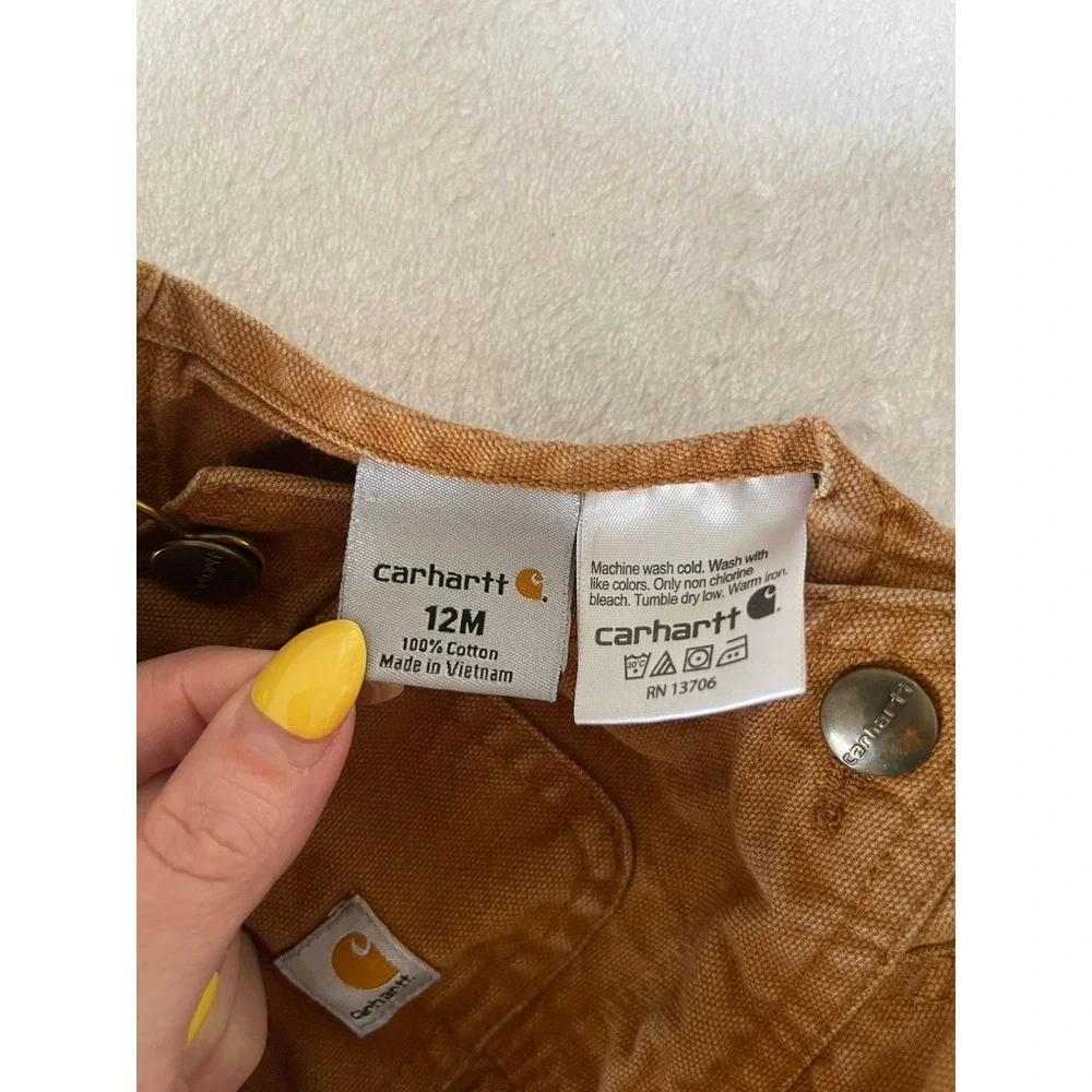 Carhartt Kids Brown Duck Canvas Bib Overalls CM8609 12M Leg Snaps Workwear
